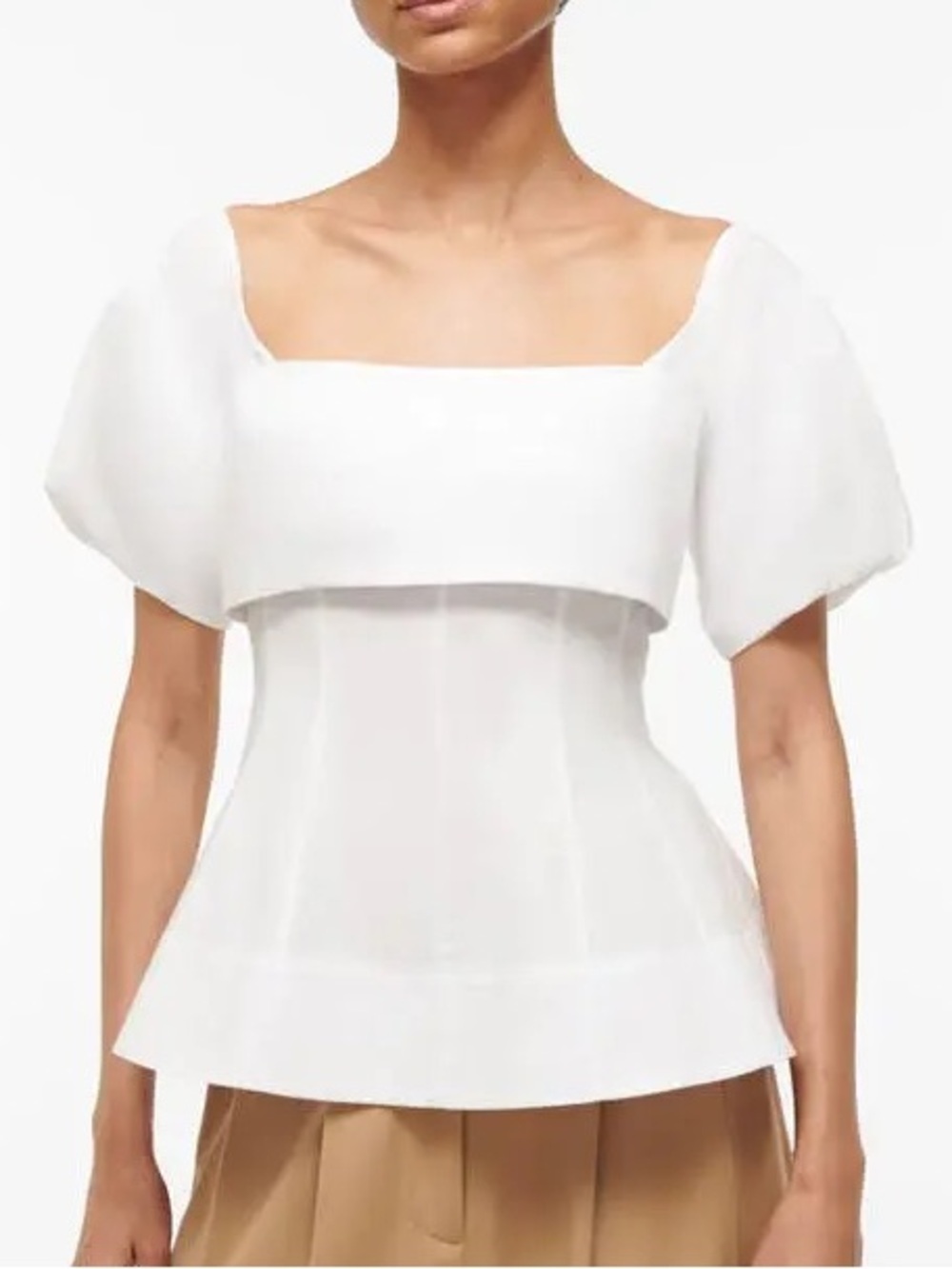 STAUD Palmero Corset Top White Puff Sleeve Square Neck Medium